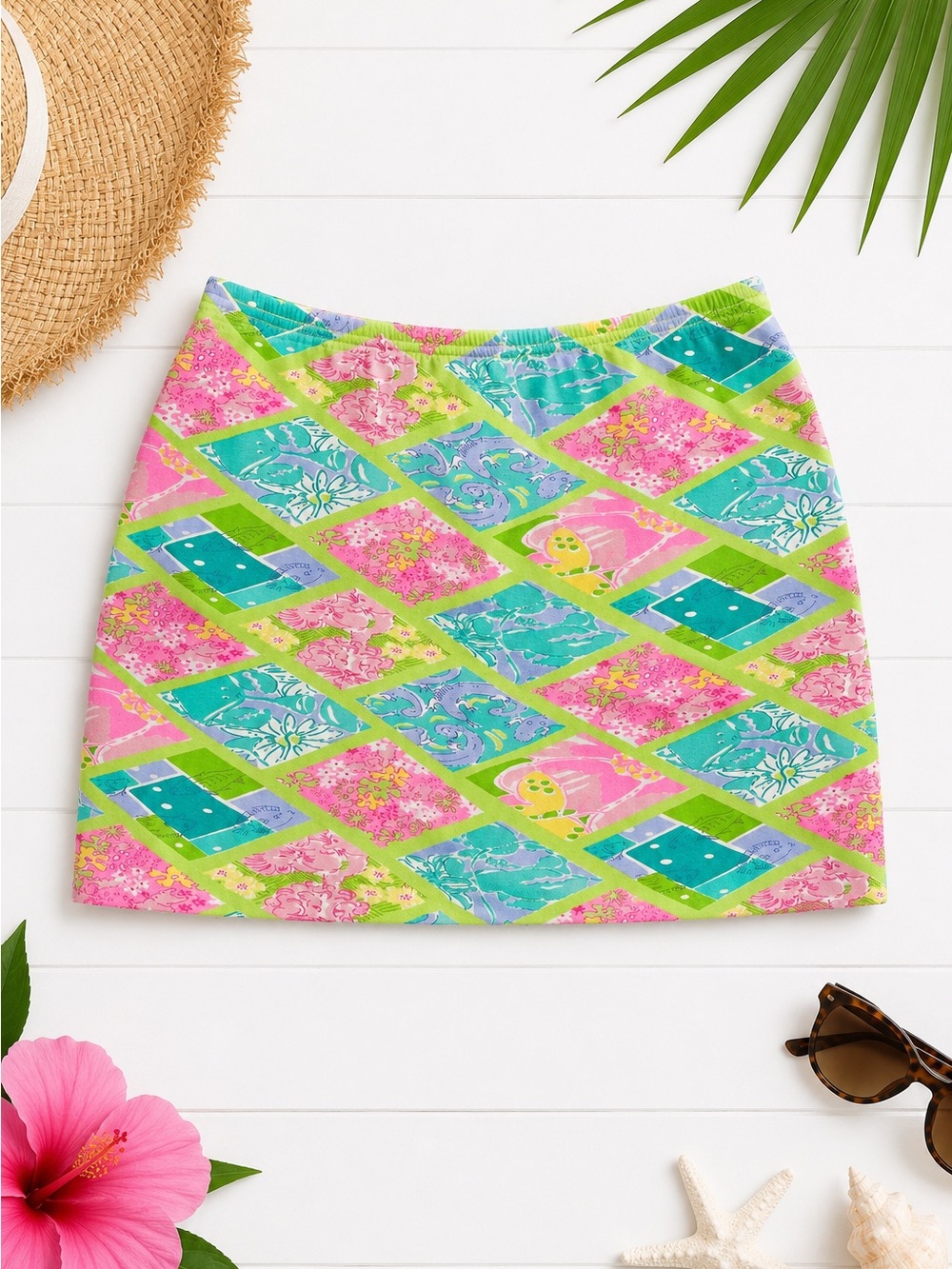 Vintage Lilly Pulitzer Bright Coastal Patchwork Mini Skirt Size M EUC 🌴🐚 Y2K 90s